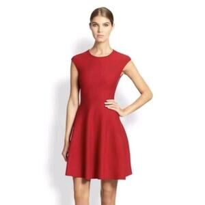 RVN Womens Dress Medium Red Knit Fit & Flare Cap‎ Sleeve Structured Red
